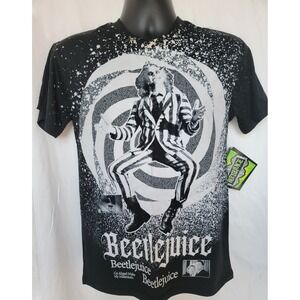 Beetlejuice Graphic T-Shirt Mens Small Black White Spiral Movie Tee B6P012AYMWT